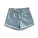 Tengo Women Banana Embroidered Curling 100% Cotton Denim Shorts (XL, Light blue)