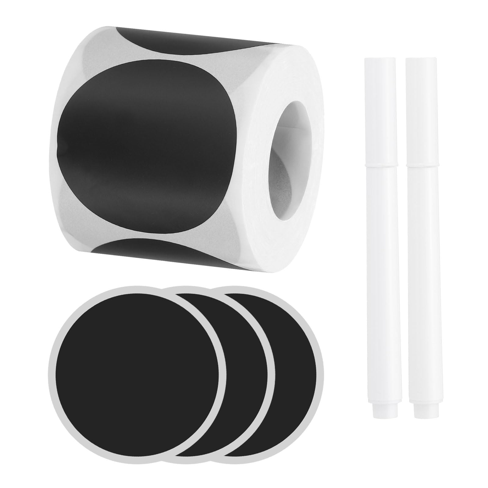 PATIKIL Chalkboard Labels, 300 Pcs Erasable Reusable Blackboard Stickers with 2 Liquid Chalk Pen, Waterproof Pantry Labels for Containers, Jars, Storage Bins (Round)