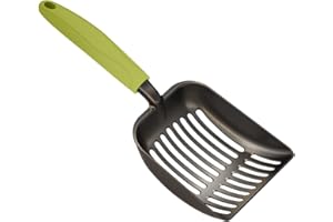 WePet Cat Litter Scoop, Non-Stick Plated Aluminum Alloy Sifter, Kitty Durable Metal Scooper, Deep Shovel, Long Handle, Kitten Pooper Lifter, Size Medium, Coated Black Body with Green Handle