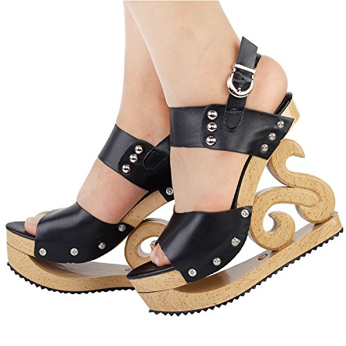 SHOW-STORY-Sexy-Slingback-Stud-Wooden-Look-Wedges-Platform-Clogs-SandalsLF30831