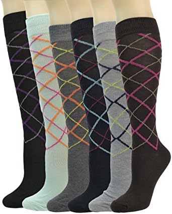 Women's Soft Knee High Socks,Casual, Argyle Multi Color Value Pack of 3 and 6 Pairs