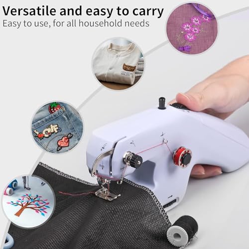 Máquina de coser a mano, mini máquina de coser eléctrica portátil, doble hilo, equipada con aguja e hilo, fácil de aplicar, para principiantes, aplicable a ropa, cortinas