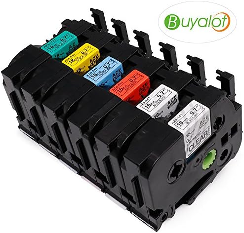 Buyalot 6 Pack Combo Set 18mm Laminated P touch Label Tapes Compatible with Brother P-touch TZ141 TZ241 TZ441 TZ541 TZ641 TZ741 TZ TZe Label Tape, 3/4 Inch x 26.2 Feet