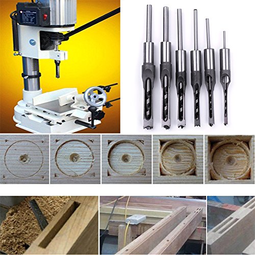 Atoplee 6pcs Woodworker Square Hole Drill Bits Mortising Chisel Set, Mortise Chisel and Bit Set,6 Sizes,1/4 5/16 3/8 1/2 9/16 5/8 inch