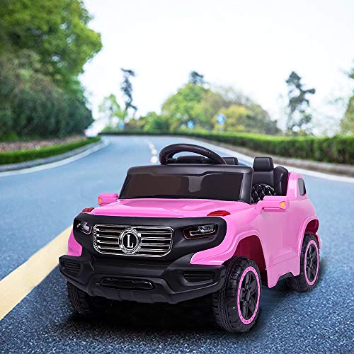 LEADZM Electric Remote Control Truck, Kids Toddler Ride On Cars 6V Battery Motorized Vehicles Children's Best Toy Car Safe with 3 Speeds, Music, Seat Belts, LED Lights and Realistic Horns (Pink)