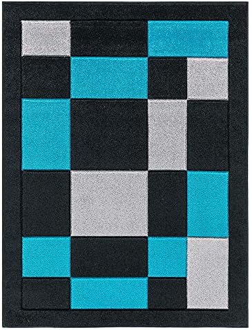Black and Teal 240 x 320 cm Soft Super Thick Havana Beautiful Square Pattern Rugs Small Carpets Stain Resistant for Living and Bedroom Area Rug