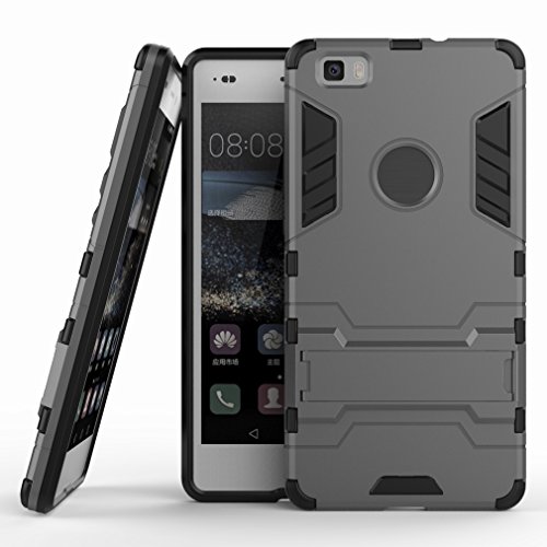 For HuaWei P8 Lite / ALE-L04 Case, Ougger(TM) Extreme Protection Shock Absorption [Kickstand] Armor Cover Tough PC + Soft TPU Cushion Rubber 2in1 Back Gear Rear Gray