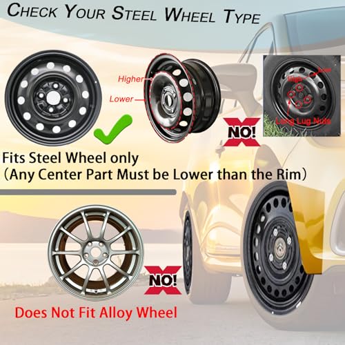 Hubcaps Wheel Cover Replacement R16 Size Hub Cap Universal-Fit Steel Wheel Rim Caps ABS Tire Covers for Most Cars Trucks Sedans SUV -Set of 4（16-inch，Black）