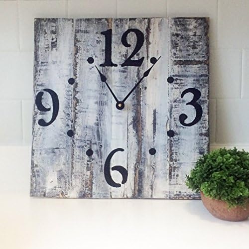 Oversized Very Distressed Finish Solid Wood Wall Clock- White with Black Antique Finish, 20" made by Seeka Decor