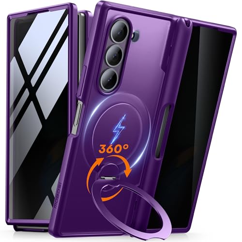 MOBOSI Upgraded 360° Spin Magnetic Ring Stand for Z Fold 6 Case with S Pen Slot, Compatible with Magsafe, 18FT Military Grade Protection, Shockproof Case for Samsung Galaxy Z Fold6, Purple