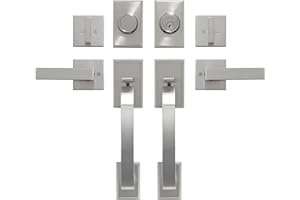 GUA OYH Door Handle Sets Double Front Door Handle Set with Handle Lever Satin Nickel Double Door Handleset with Dummy Heavy Duty Front Door Lock Set Double Door Handles for Front Door or Office Door