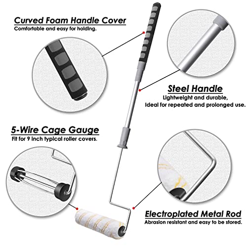 PinStone House Paint Roller Kit, 9 inch Extendable Roller Frame with 5