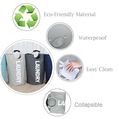 Large Laundry Basket, Collapsible Fabric Laundry Hamper, Foldable Clothes Bag, Folding Washing Bin for College Dorms Family (Deep Grey) - Thumbnail 2