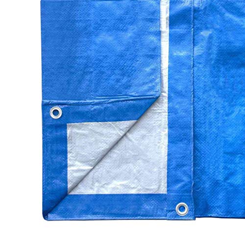 Multi-purpose Waterproof Poly Tarp Cover, Reversible, Blue and Silver, 16 ft x 20 ft - Thumbnail 4