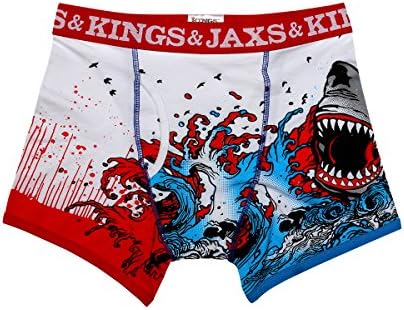 Kings and Jaxs Men's Shark Attack Boxer Briefs (Red/White/Blue, Medium)