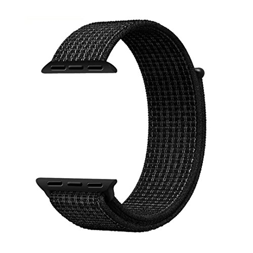 QIENGO Qifit New Nylon Sport Loop with Hook and Loop Fastener Adjustable Closure Wrist Strap Replacment Band for iwatch Apple Watch Series 1/2/3,42mm,N+ Black