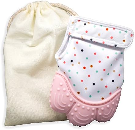 My Mini Mitt - TEETHING MITTEN - Soothing Gum Relief Toy Glove &amp; Natural Remedy for Babies, Infants &amp; Toddlers, 3-12 Months - Baby Shower Present + BONUS Hygienic Travel Storage Pouch (Pink)