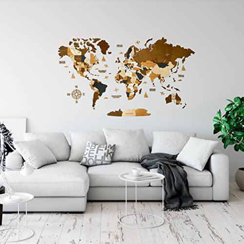 Mappa del mondo da parete 3D in legno, decorazione murale rustica, ideale come regalo, decorazione da parete per la casa, regalo per coppia (dimensione XL, 200 x 100 cm)