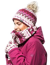 Jack Wolfskin - Gorro de forro polar para mujer con pompón de piel sintética