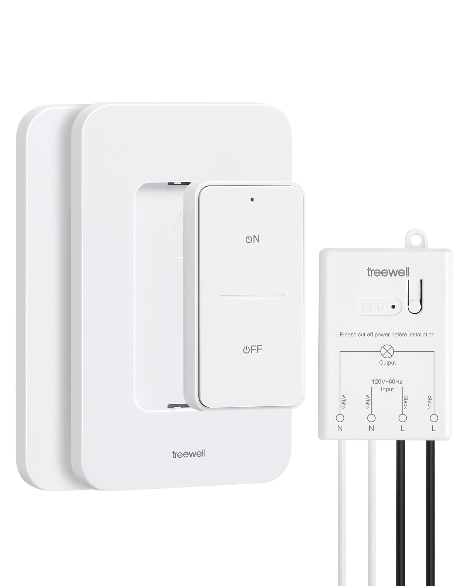 Photo 1 of TREEWELL 3 Way Wireless Light Switch and Receiver Kit, 200FT RF Range Remote Control Light Switch, No Rewiring, No Interference, Wireless Wall Switches for Ceiling Light, Fans, Lamps, Pre-Programmed