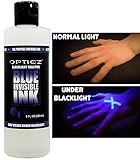 Opticz All Purpose Invisible Blue UV Blacklight Reactive Ink (8 Ounce Bottle)