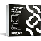 Hudson Hi-Fi Anti-Static Vinyl Record Inner Sleeves 250 Pack - Durable Clear Disc Sleeves- Protect Your LP Albums from Scratc