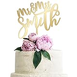 Personalized Wedding Cake Topper Customized Mr. and Mrs. Last Name 4 Color Type and 24 Colors Design 3 (Mirror Colors)