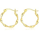 ToHeart Retro Gold Hoop Earrings for Womens Christmas Gifts | Minimalist Twisted Hoop Earrings | Hypoallergenic 14k Gold Hoop Earrings