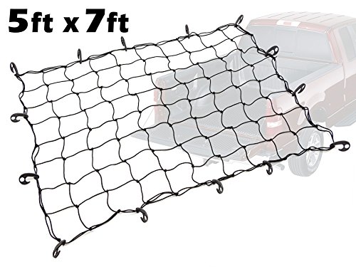 5ft x 7ft PowerTye Mfg Truck & Trailer Large Elastic Cargo Net with 14 Adjustable Hooks, Black Net