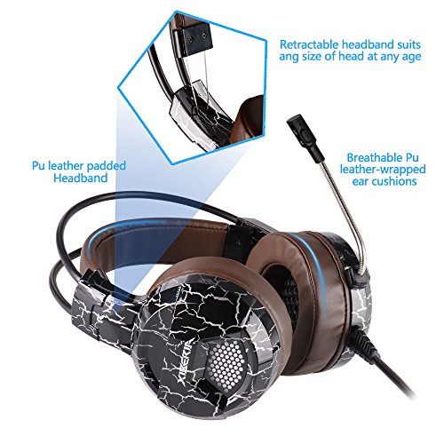 XIBERIA-Gaming-Headset-with-Microphone-Over-Ear-Wired-Surround-Sound-Computer-Headphones-Volume-Control-Enhanced-Bass-Noise-Canceling-with-LED-Light-for-Playstation-4Laptop-and-PC-Brown