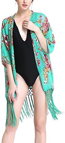 Women Cover Up Swimsuit Chiffon Kimono Beach Swimwear Beachwear Bikini (One Size, Green)