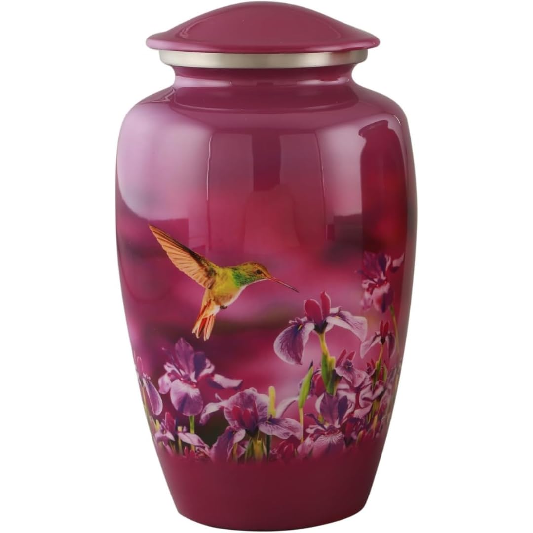 Royal Rapture Urns For Ashes Cremation Funeral Memorial Handcrafted Hummingbird Adult Love Urns decorative Aluminimum|(Purple, 10") RJM07-01