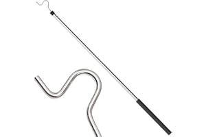 Greeily Clothes Hook Pole, High Reach Garment Hook for Hanging Clothes Light and Plants Extendable from 35" to 50" Made of Stainless Steel Tube with Sponge Handle(1)