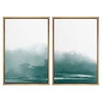 SIGNWIN Framed Wall Art Print Set Green and Gray Tones on White Background Watercolor Abstract Zen Digital Art Modern Art Contemporary for Living Room, Bedroom, Office - 16