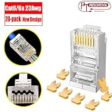 RJ45 23AWG Cat6a Cat6 Connector Gold Plated 8P8C Pass Through Shield Plug （20Packs）
