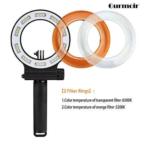 Gurmoir Waterproof Diving Light 40m Dive Underwater 1000 Lumen LED Flash Ring Light for GoPro Hero 7/Hero 6/5/HERO(2018)/5S/4/4S/3+ SJCAM YI and More Action Camera Scuba Diving(with Battery)