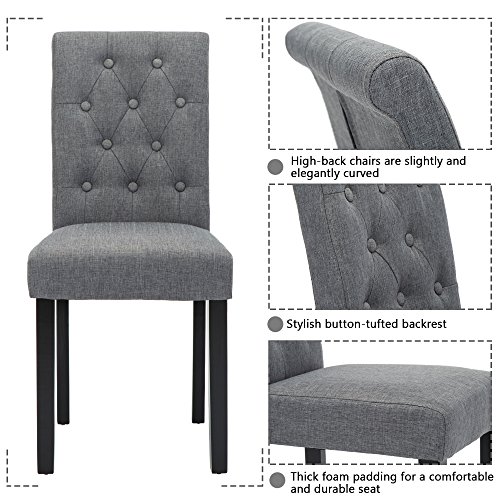 Set of 6 Upholstered Fabric Dining Chairs with Button-Tufted Details (Gray)