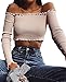 PRETTODAY Women's Sexy Off Shoulder Crop Tops Short Sleeve Shirts Casual Slim Tees