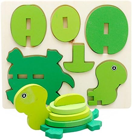 Kingspinner 3D Puzzle, 18 Kinds Of Animals Montessori Mini Kids Educational Funny Toy Wooden colorful Jigsaw Gift Brain Toys (Tortoise)