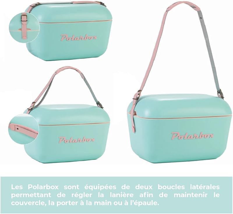 Klassische Retro Vintage Kühlbox für Camping, Picknick, Strand, 20 l, Limette/Lila, Limettengrün/Rosa — Foto 5 von 8