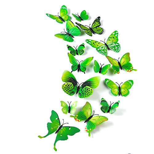 TUPARKA 36 Pieces 3D Butterfly Wall Stickers Butterflies Girls Bedroom Accessories Green
