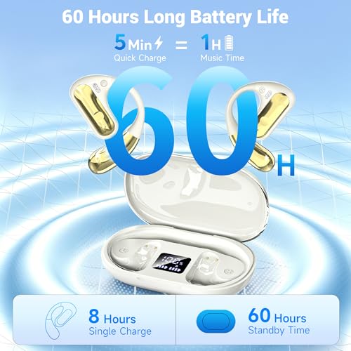 CoolJumper Open Ear Bluetooth 5.4 Headphones with Ear Hooks, IPX7 Waterproof, 60H Playtime LED Case, ENC Clear Call Sports Earbuds for Running Gym Commute