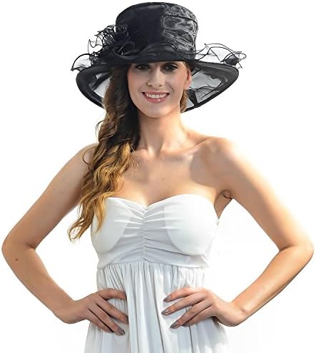 IL Caldo Women's Fascinator Flowers Wide Brim Gauze Hat Headdress Kentucky Derby Church Dress Sun Hat