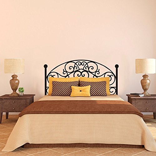 Wrought Iron Headboard Wall Decal Square Plant Wall Sticker Bedroom Wall Decor Wall Graphic Wall Mural Headboard Wall Decoration (Twin size,Black)