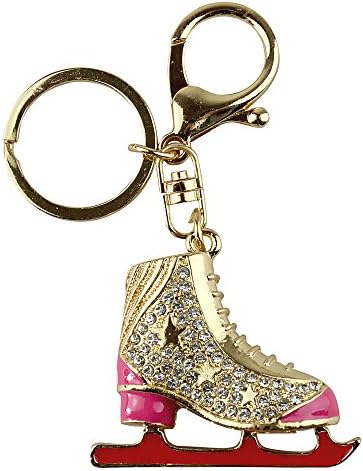 Ice Figure Skate Boot Key Chain Purse Charm, Fuchsia