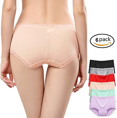 Eiggam Womens Briefs Underwear, Sexy Cotton Lace Panties Middle Waist Hipsters Underwear For Women by (XL, multicolored,6 Pack)