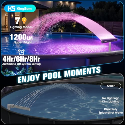 KingSom Pool Fountain with Coloured Lights, Rechargeable Waterfall Pool Fountain with Buttons and Remote Control, 10000 mAh Light Source for Above and Buried Pools, Water Fountain-Violet
