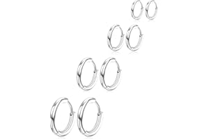 DIVINA VITAE 4 Pairs Hoop Earrings for Men 316L Surgical Steel Hoop Earrings 8mm 10mm 12mm 14mm Silver Hoops Earrings Piercings Cartilage Earring Hoop Hypoallergenic Hoop Earrings for Women Men
