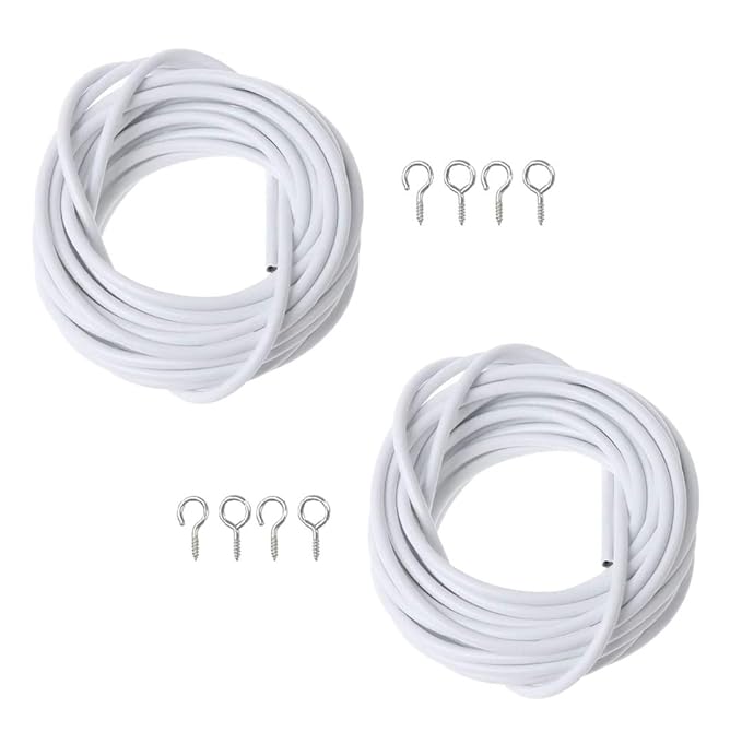 XFORT® 2 Pack Curtain Wire with 4 Pairs of Hooks & Eyes, MultiPurpose