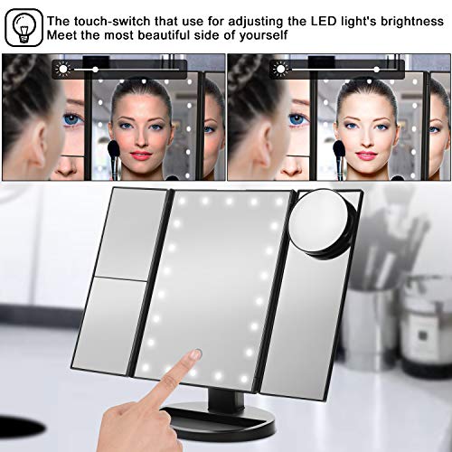 Vanity Mirror, FITNATE 21 LED Brighter Hollywood Mirror, 10X 3X 2X 1X Magnification & 180 Degree Rotation, Touch Screen Control Button with 2 Power Supply Modes USB Port & 4AAA Battery,Gift Card - Thumbnail 2